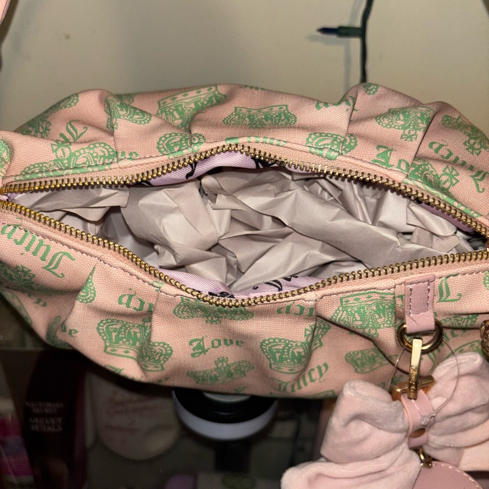 Juicy Couture Pink Shoulder Bag with Mint Crown Print - Picture 11 of 12